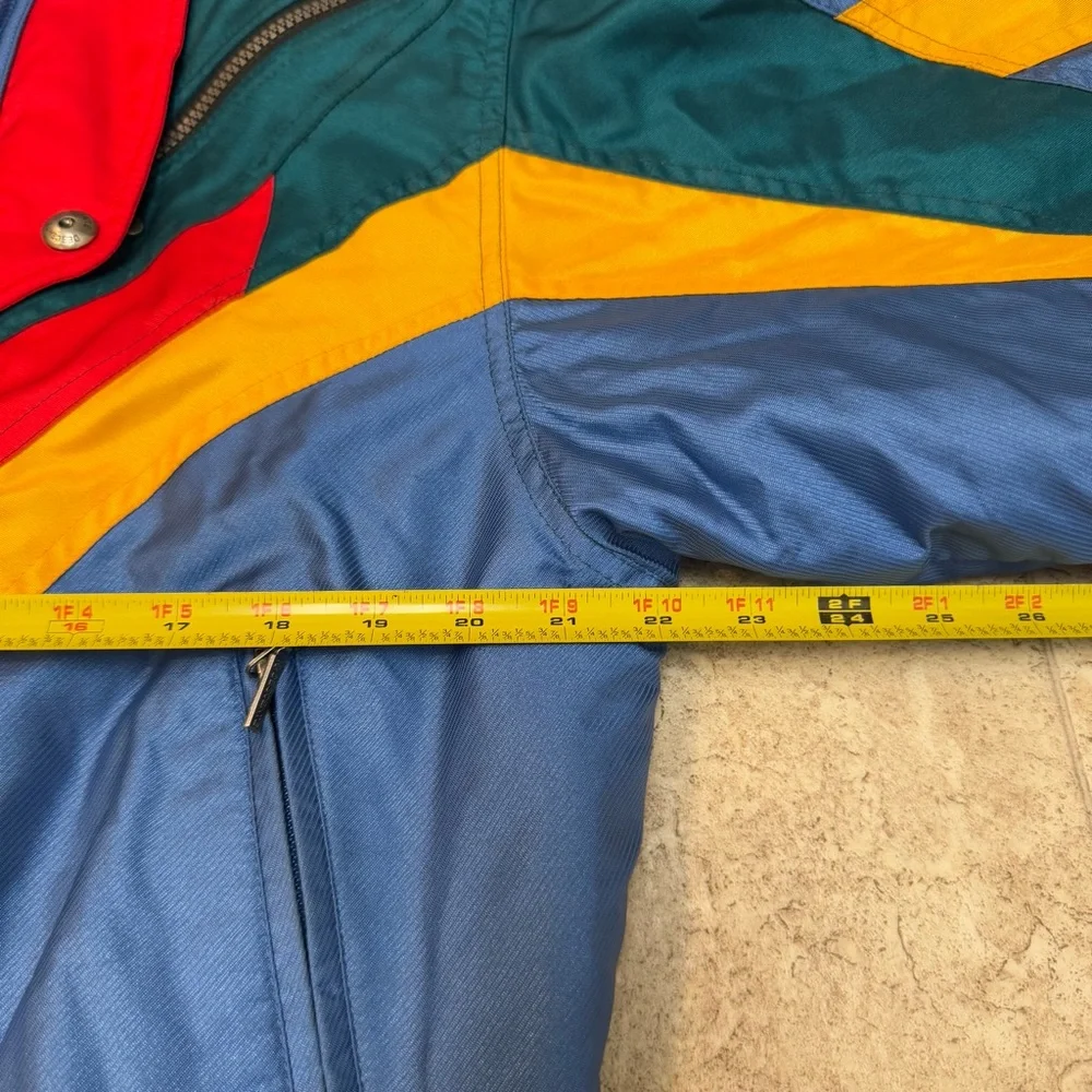 VTG Retro Descente Men’s Ski Blue Red Green Yellow 90s 80s Jacket Size Medium - Picture 12 of 15